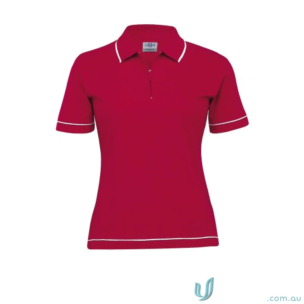 Red polo shirt with white trim from Ladies Retro Waffle Polo collection