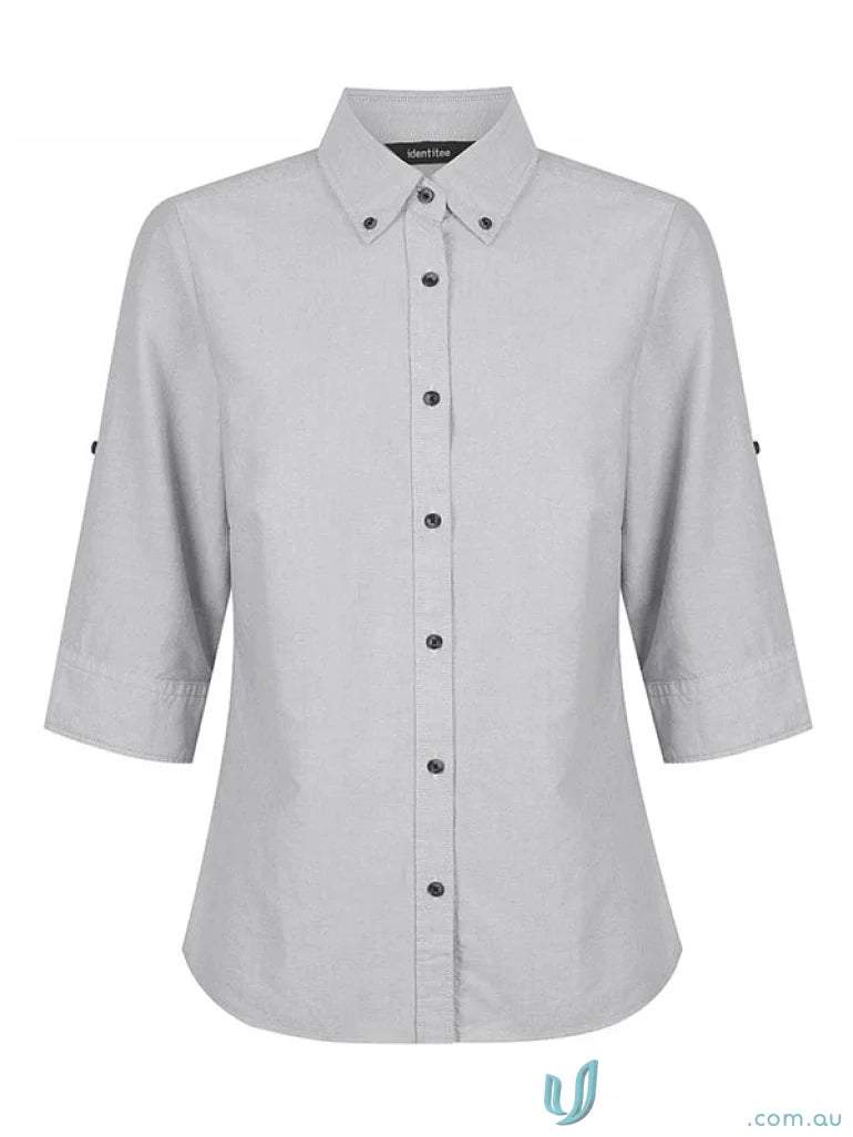 Gray ladies Reuben 3/4 sleeve shirt perfect for uniforms and casual wear