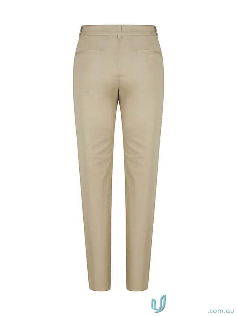 Beige straight-leg Ladies Riley Chino Pant displayed for a stylish look