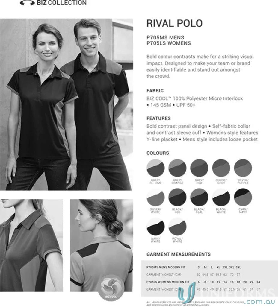 Ladies Rival Polo catalog page with colorful rival short sleeve athletic polo shirts