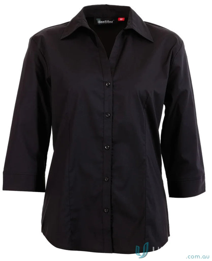 Black ladies rodeo 3Qtr sleeve shirt with classic collar for a stylish look