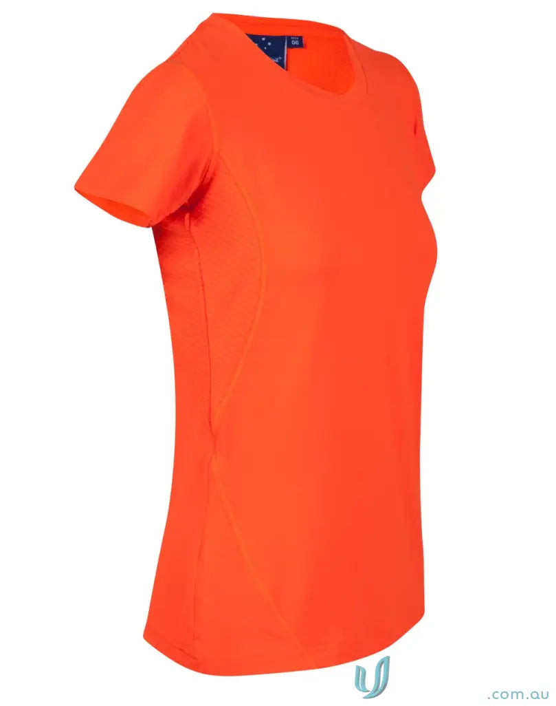 Vibrant orange Ladies Rotator Sports Tee with cooldry® functions and breathable mesh