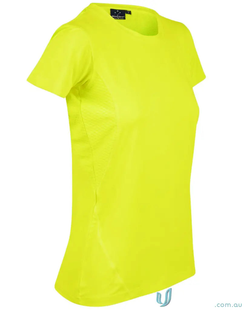 Ladies Rotator Sports Tee in vibrant neon yellow with cooldry® functions and breathable mesh