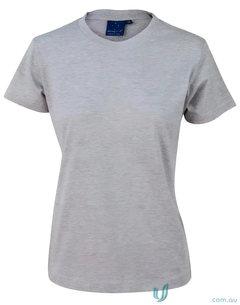 Gray short-sleeved Ladies Savvy Tee, perfect for winning spirit ladies and TS38 Savvy style