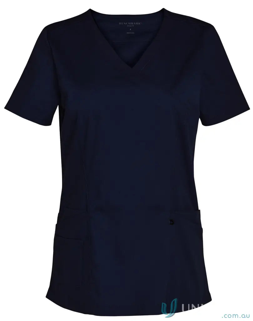 Navy blue V-neck Winning Spirit Ladies Scrub Top for healthcare professionals