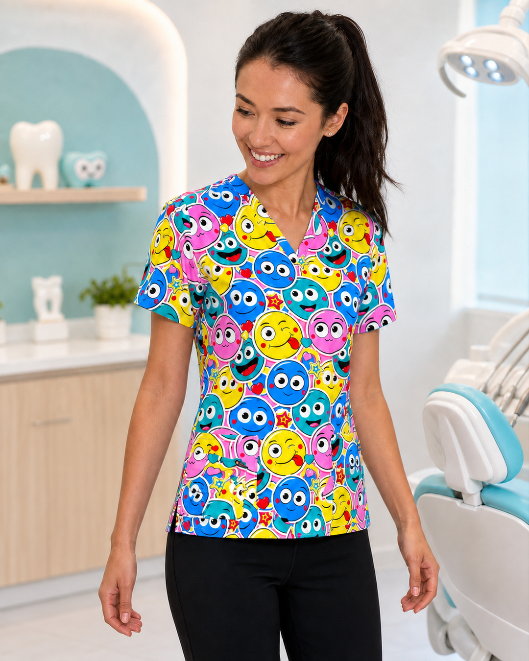 Ladies Scrub Top Printed