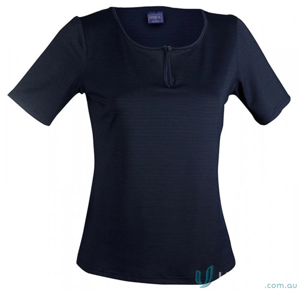 Navy blue textured short-sleeved Ladies SilverTech Top perfect for cool dry® workwear or uniforms