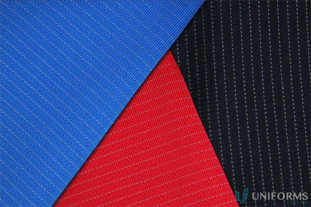 Textured blue, red, and black fabric for Ladies SilverTech Top workwear, cool dry® uniforms