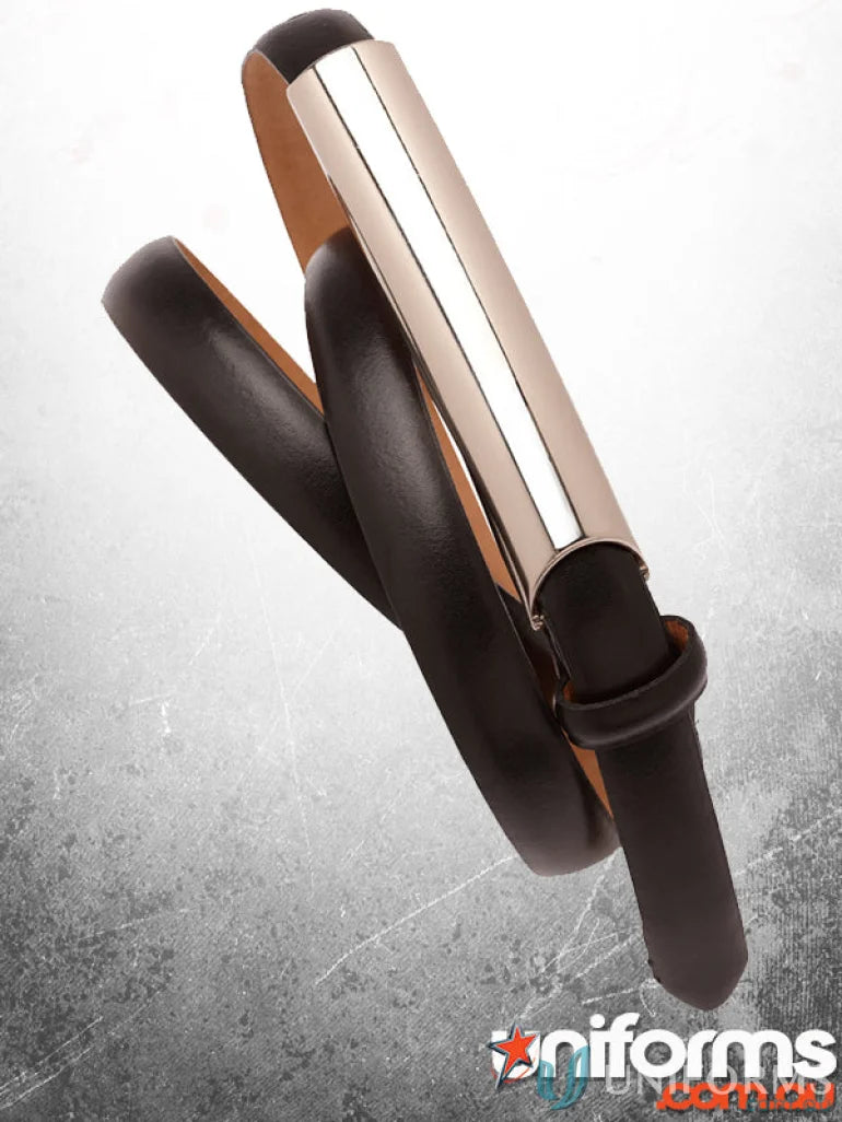 Brown leather belt with silver buckle perfect for Ladies Slimline Belt workwear and uniforms