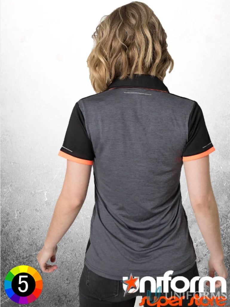 Woman wearing Ladies Soft Touch Stripe Polo with aegis microbe shield and CoolDry polyester cooldry