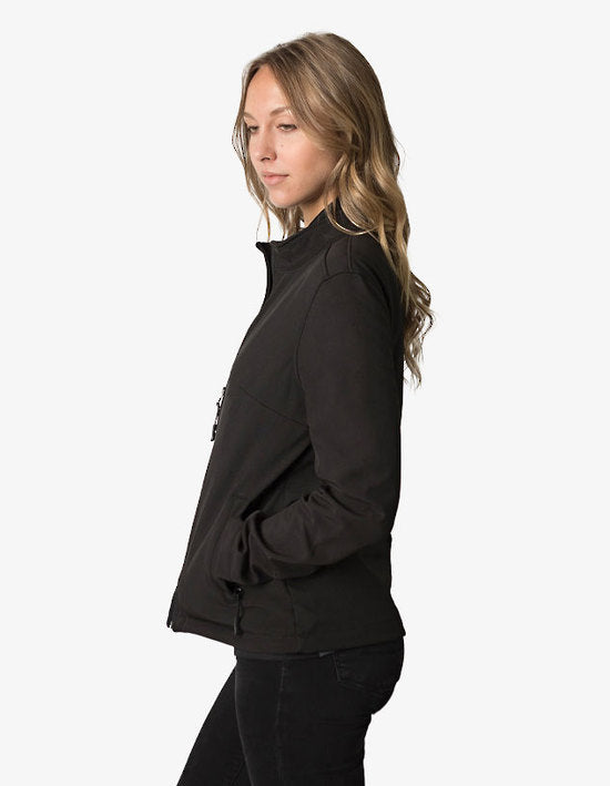 Ladies SoftShell black zip-up jacket with 3-layer bonded fabric warmth