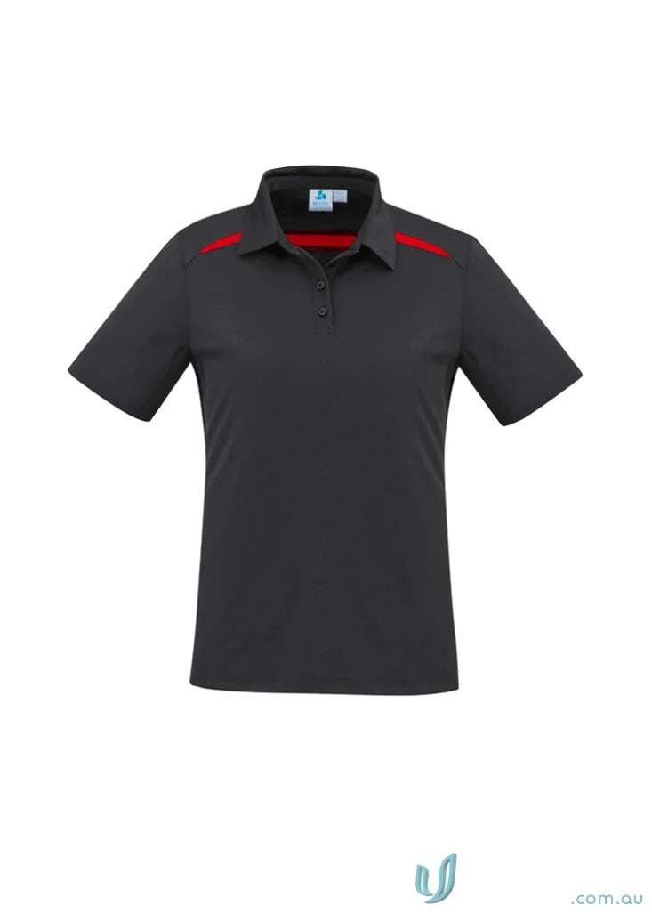 Ladies Sonar Polo from Biz Collection Ladies in gray with red accents feeling fresh