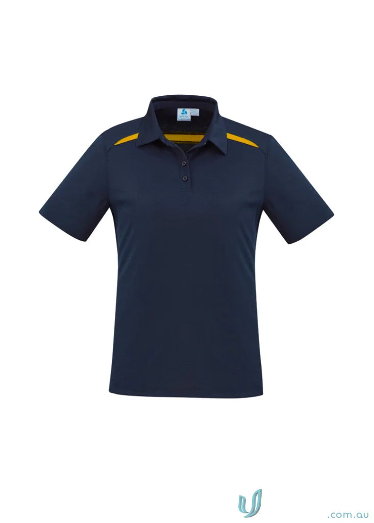 Ladies Sonar Polo in navy blue with gold accents from Biz Collection Ladies, feeling fresh