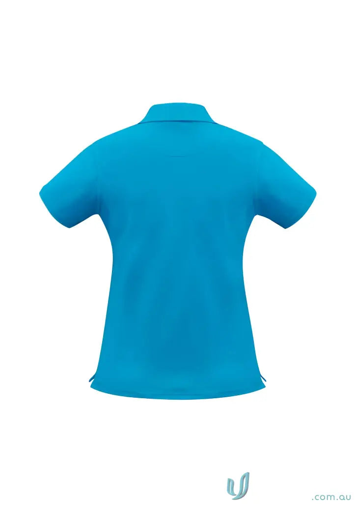 Ladies Sorrento Polo in neon turquoise with white button placket, perfect for women