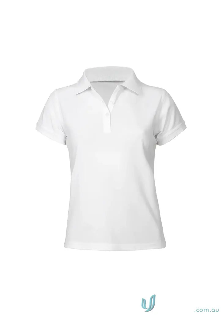 Women’s neon white polo shirt with short sleeves and white button placket for ladies