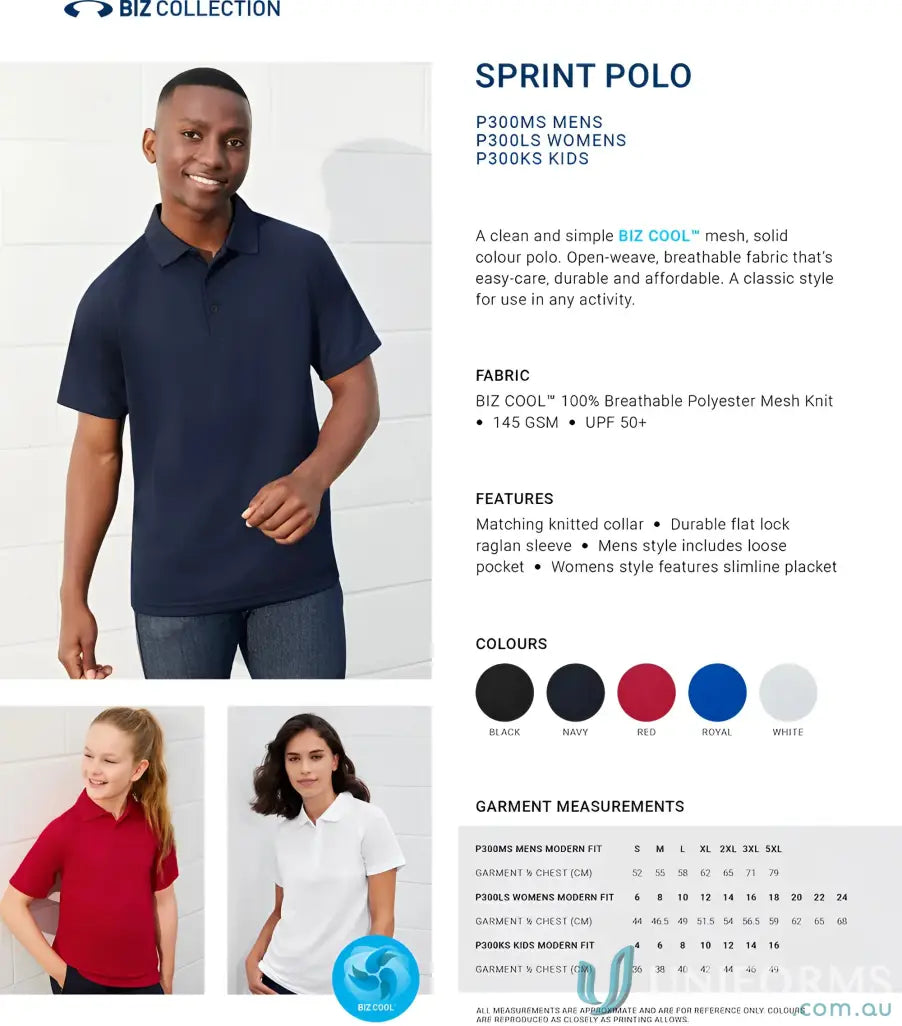 Ladies Sprint Polo in P300LS Biz Collection with a tailored fit, showing product details