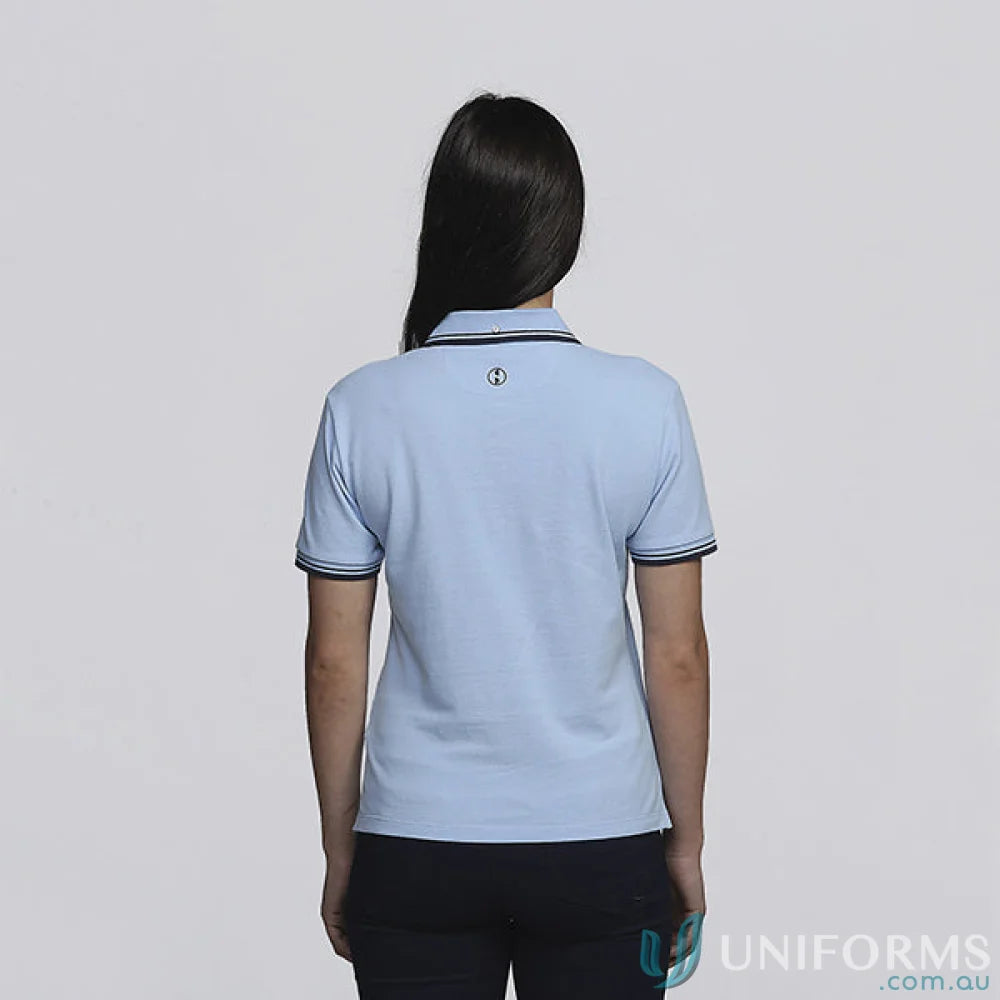 Light blue Ladies Stanton Polo with tipped flat knit cotton pique fabric