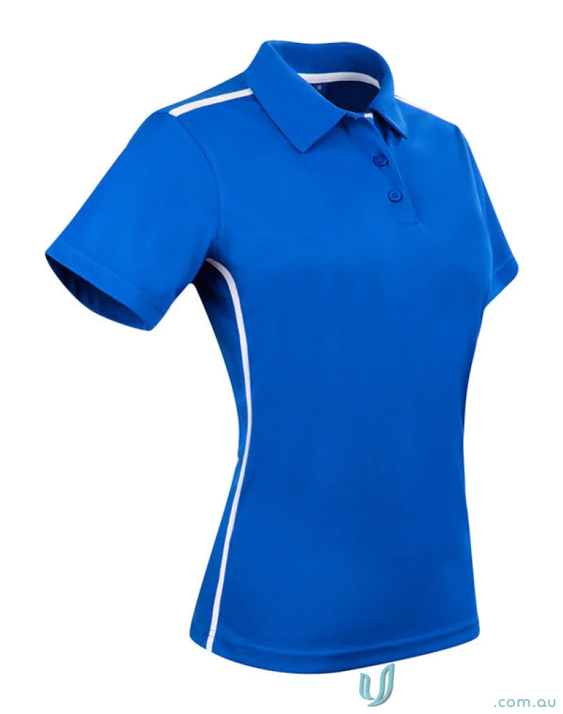Ladies Staten contrast polo in royal blue with white piping for a cool, stylish look