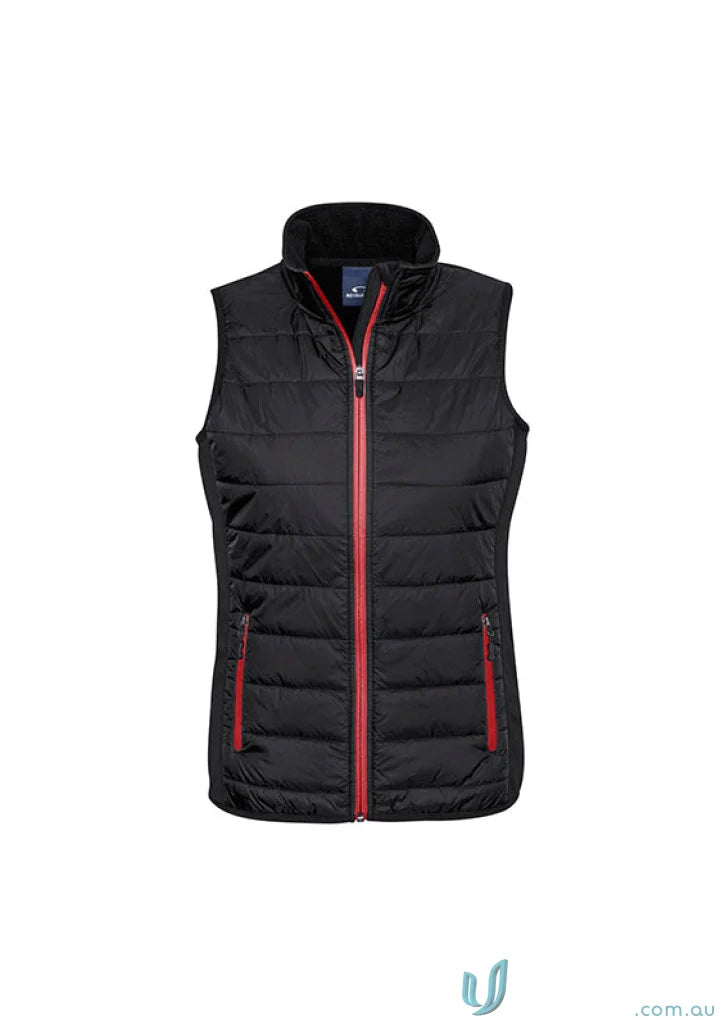 Women’s stealth vest J616L from Biz Collection Women’s in black with red zipper and pockets