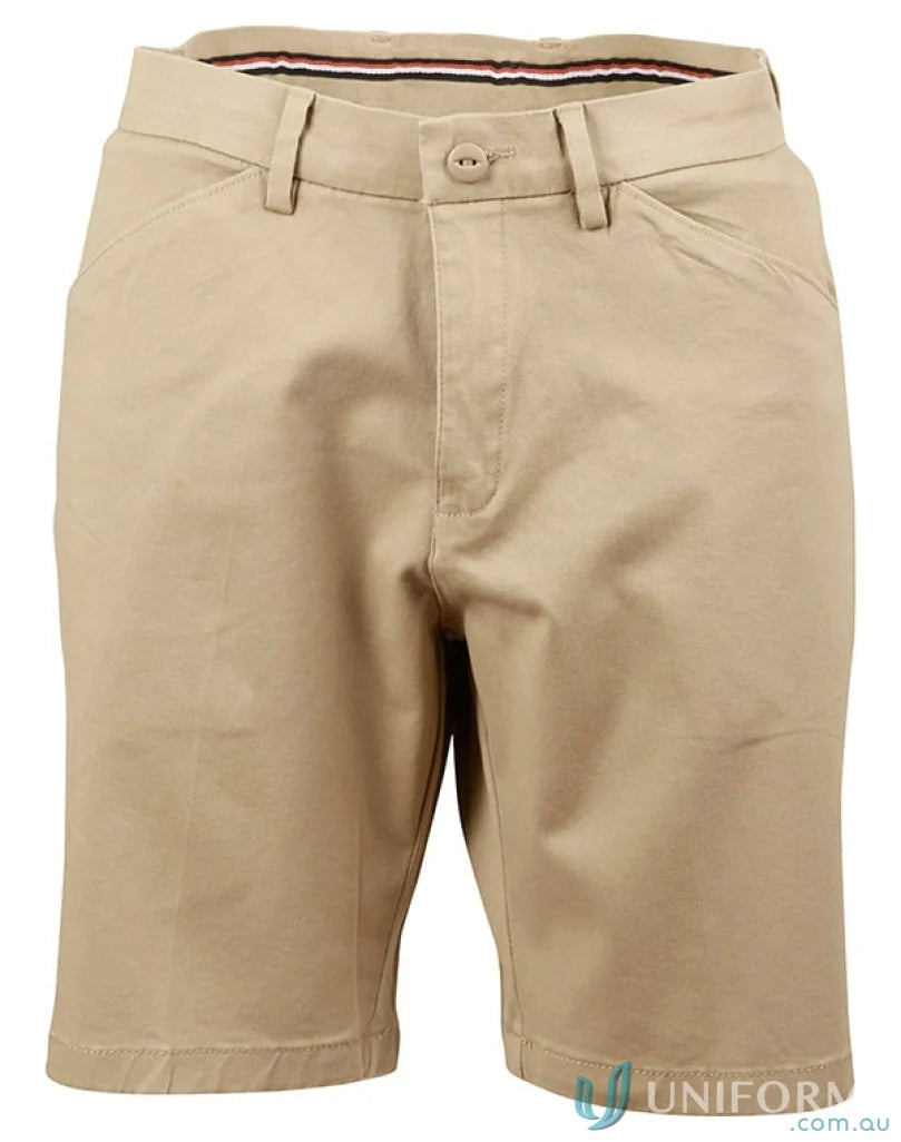 Ladies stretch slimfit Boston shorts in khaki color, style m9391 ladies stretch