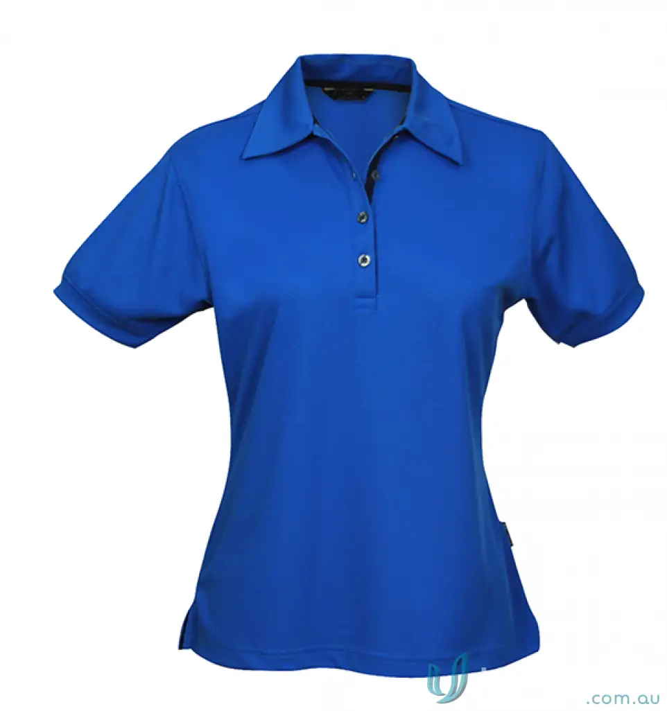 Vibrant royal blue Ladies SuperDry Polo shirt with fabric and three-button placket