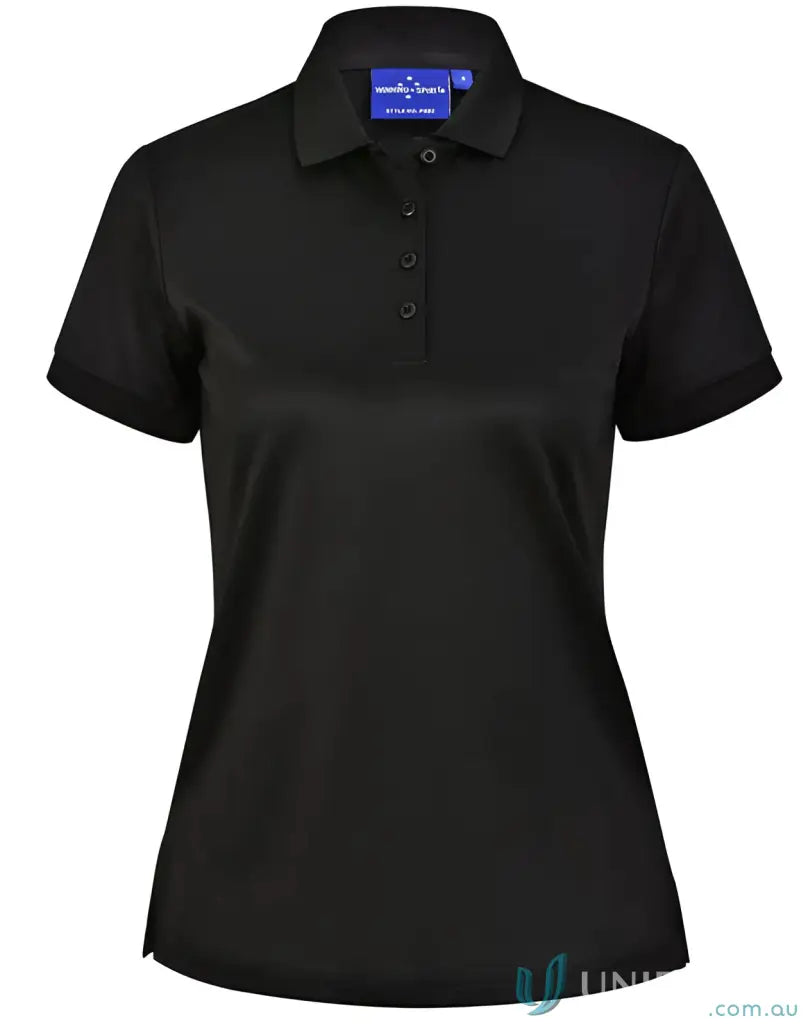 Black women’s polo shirt from Ladies Sustainable Corporate Polo collection perfect for a casual look