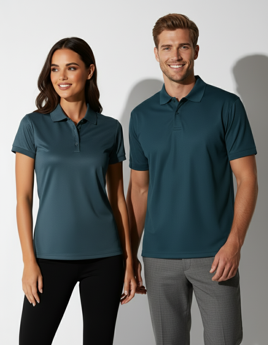 Ladies Cobram Polo teal short-sleeve with left chest free embroidery