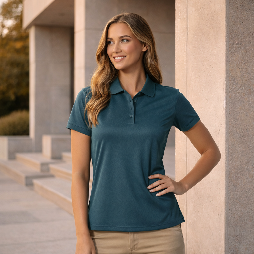 Teal Ladies Sustainable Corporate Cobram Polo with free left chest embroidery