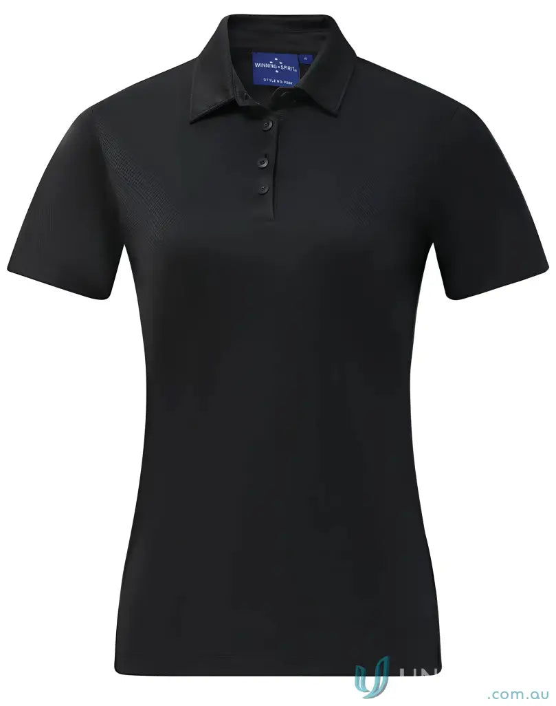 Black women’s polo shirt from Ladies Sustainable Jacquard Knit collection, jacquard double knit style