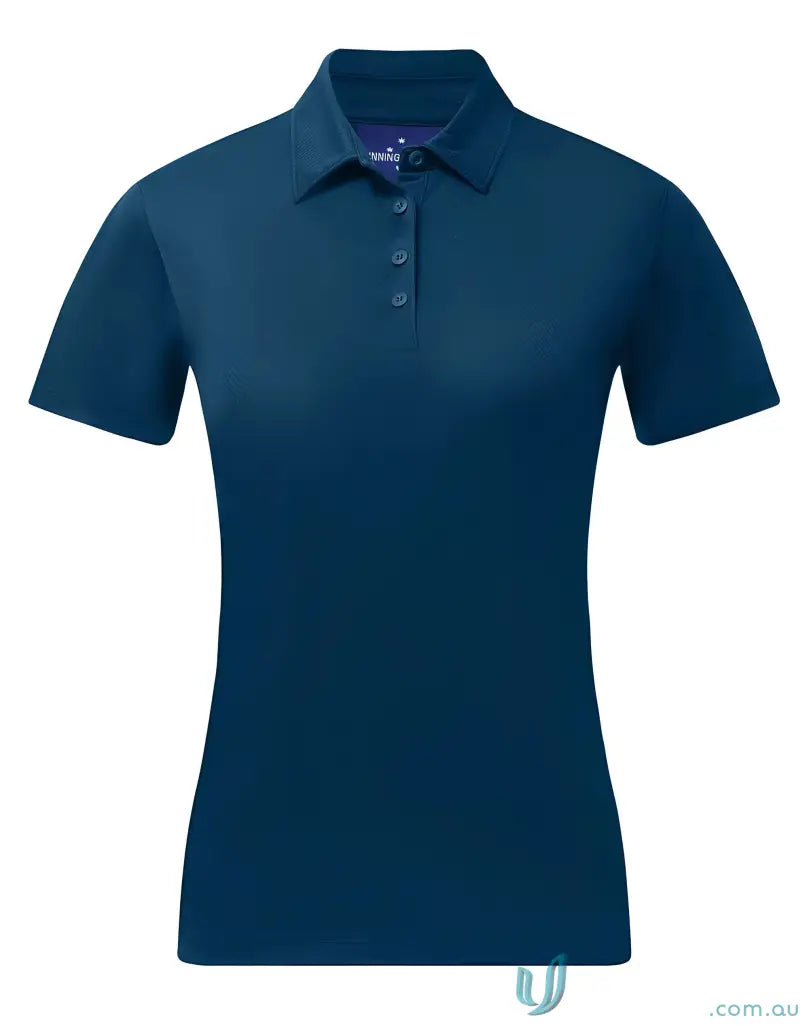 Dark Blue Collared Polo Shirt in Ladies Sustainable Jacquard Knit Fabric
