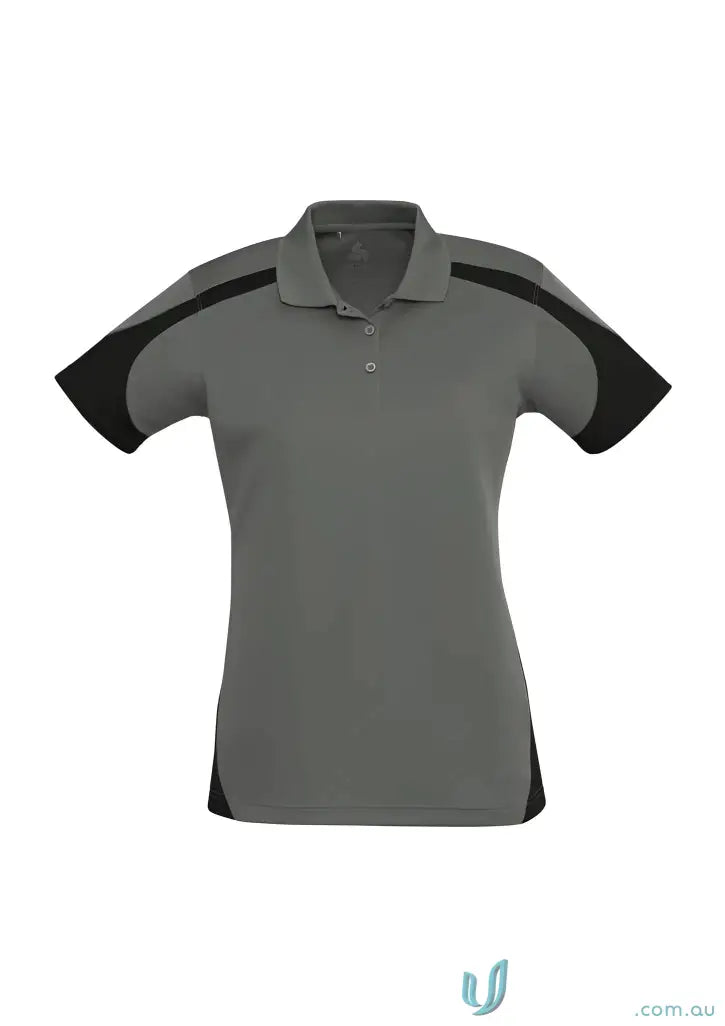 Gray and black Ladies Talon Polo shirt made with biz cool™ perfect blend for women