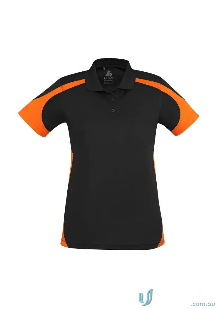 Ladies Talon Polo in black and orange, biz cool™ perfect blend for stylish comfort