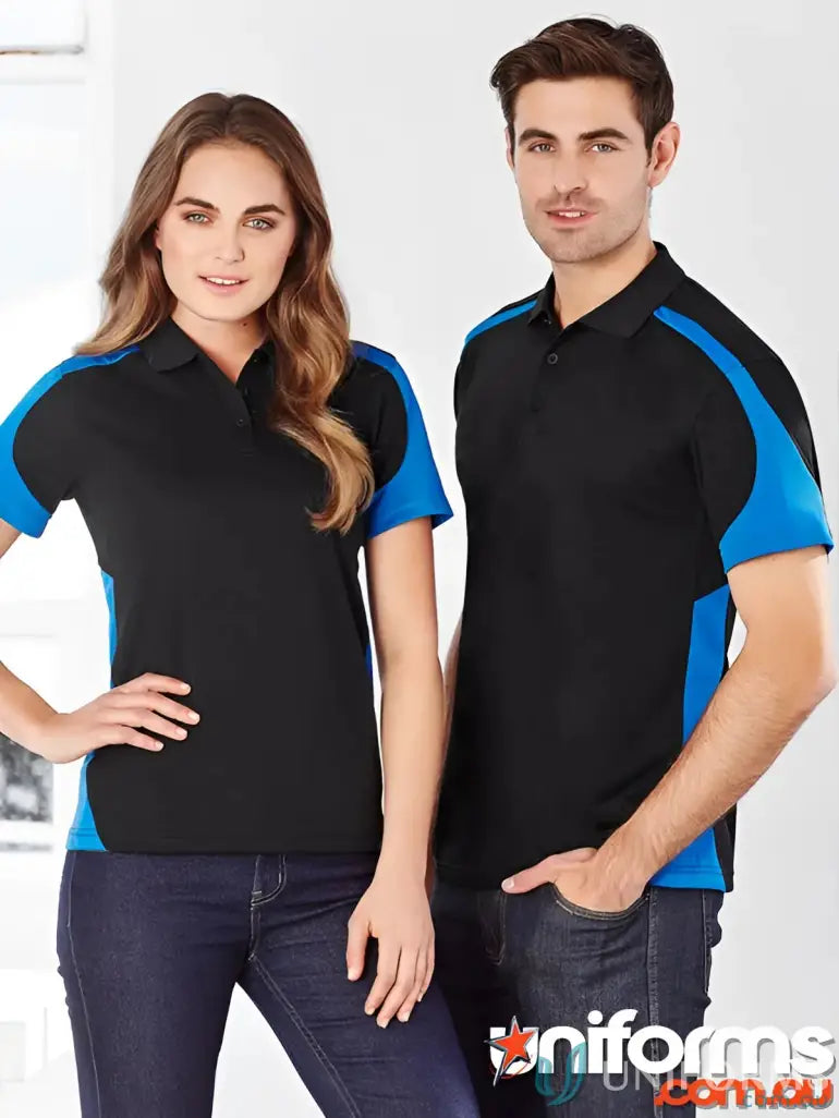 Matching black and blue ladies Talon Polo shirts from Biz Cool™, perfect blend for style
