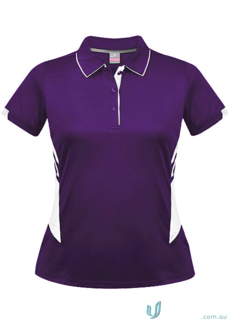 Ladies Tasman Polo purple short-sleeved shirt with white trim for women