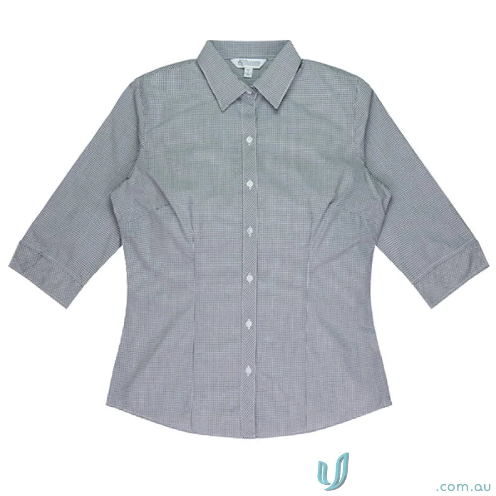 Gray and white checkered Ladies Toorak 3Qtr Shirt perfect for workwear and uniforms
