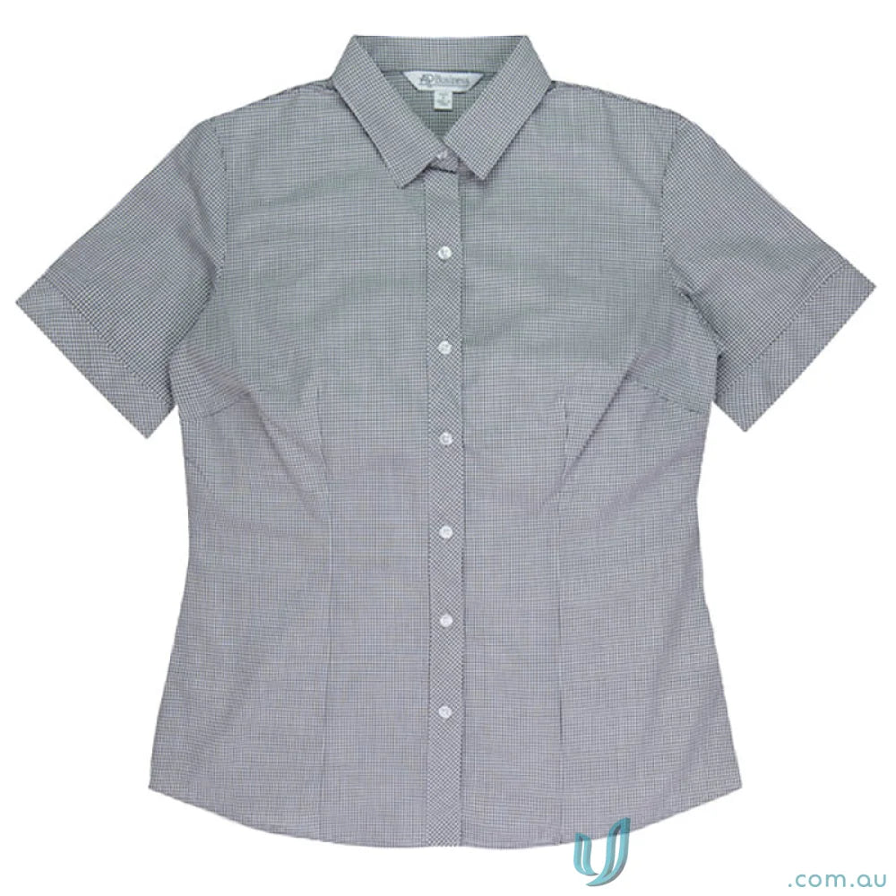 Ladies Toorak S S Shirt in checkered white workwear for uniforms or casual wear