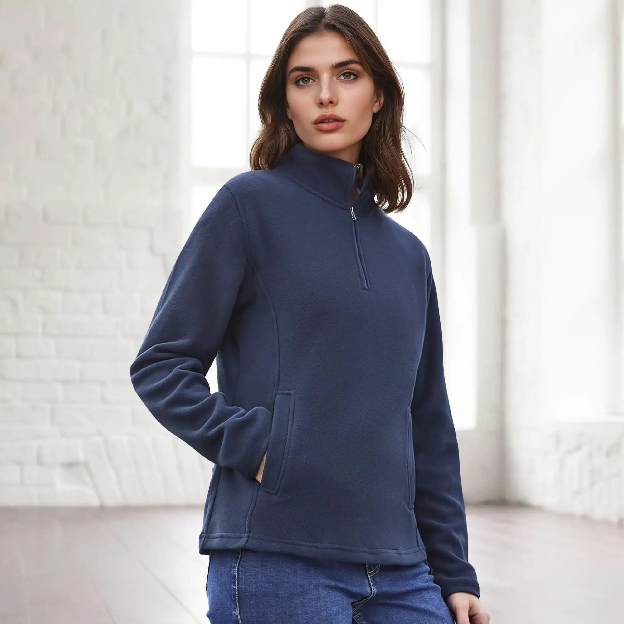 Navy blue fleece pullover from Ladies Trilogy Half Zip Jacket in Biz Collection Jackets