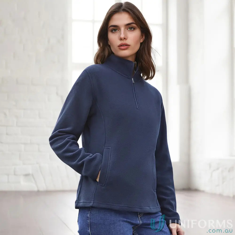 Navy blue fleece pullover from Ladies Trilogy Half Zip Jacket in Biz Collection Jackets