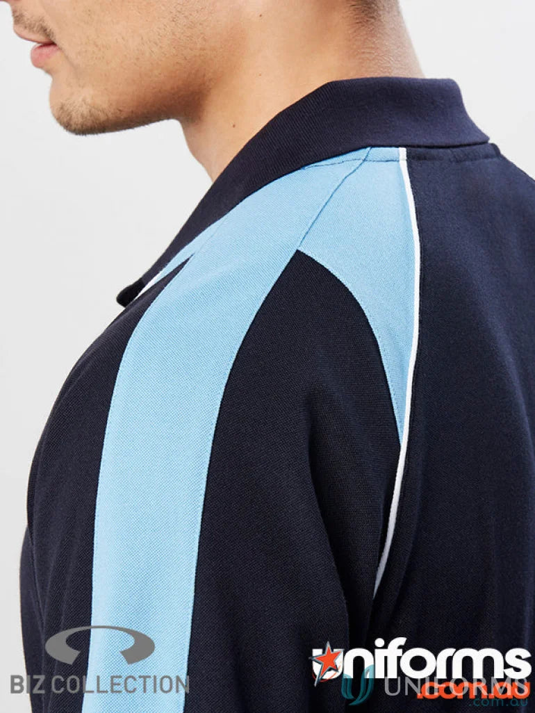 Ladies Triton Polo in navy and light blue, breathable biz cool™ polyester short sleeve shirt