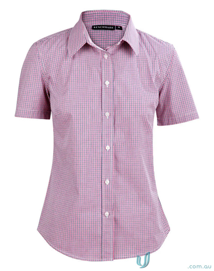 Pink and white checkered mini gingham Spirit Ladies Two Tone Gingham SS Shirt