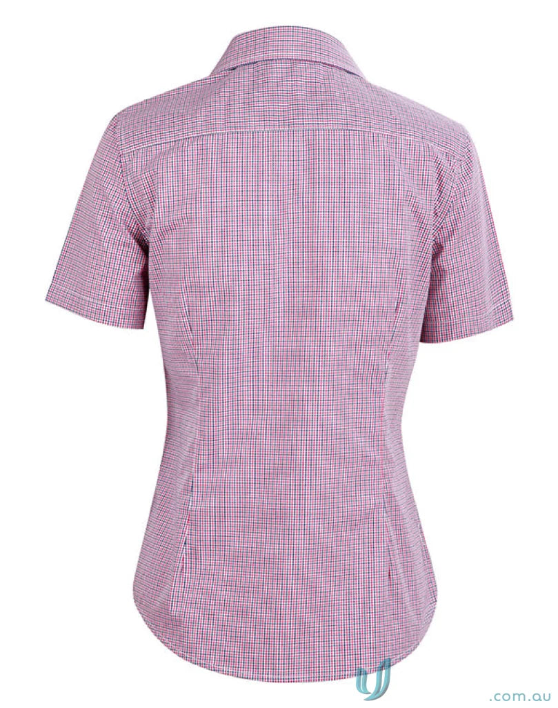Pink and white checkered mini gingham Spirit Ladies Two Tone Gingham SS Shirt