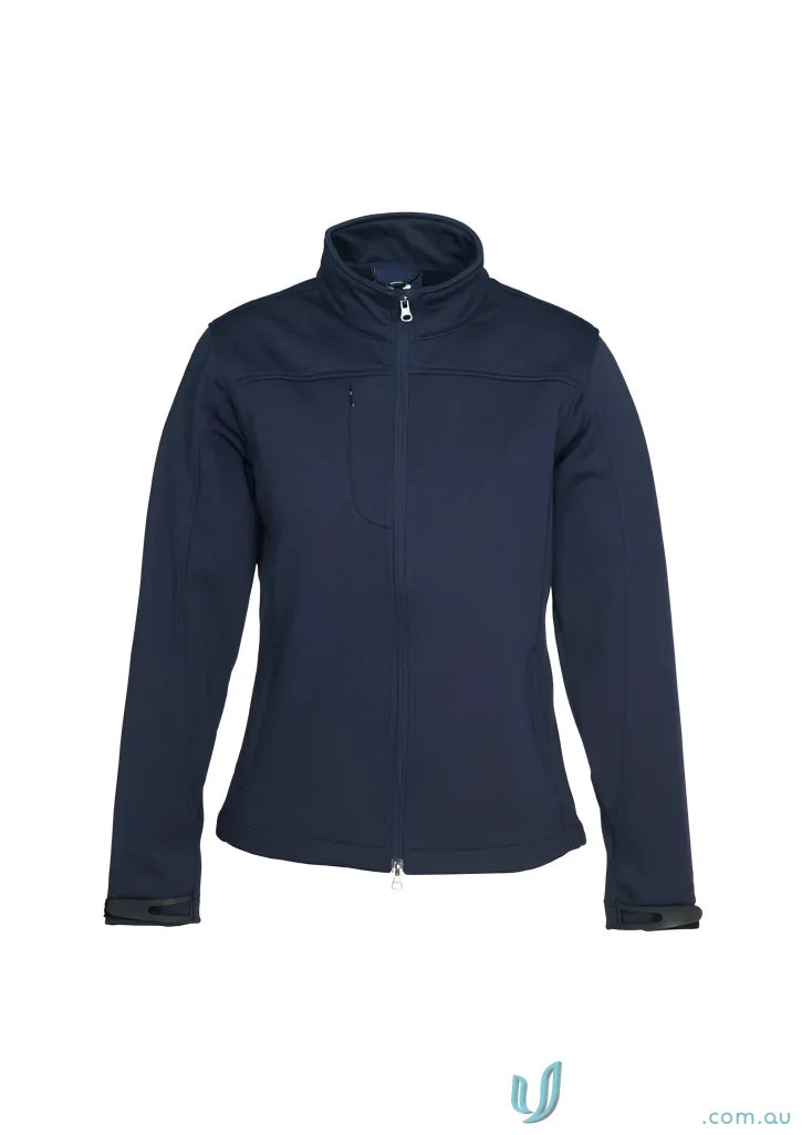 Women’s softshell jacket navy blue with high collar and zip, part of Ladies U:Tech SoftShell collection