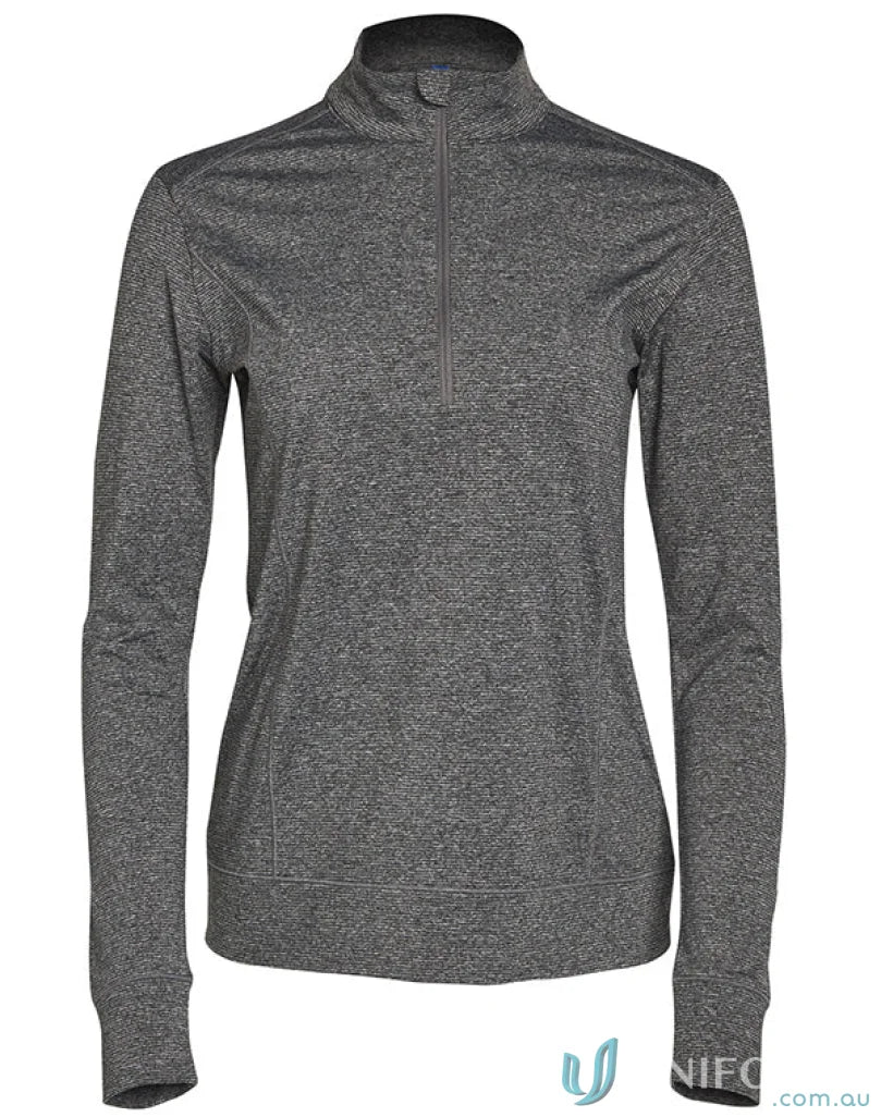 Ladies Ultimate Half Zip Long Sleeve Gray Shirt for comfy Half Zip Sweat style