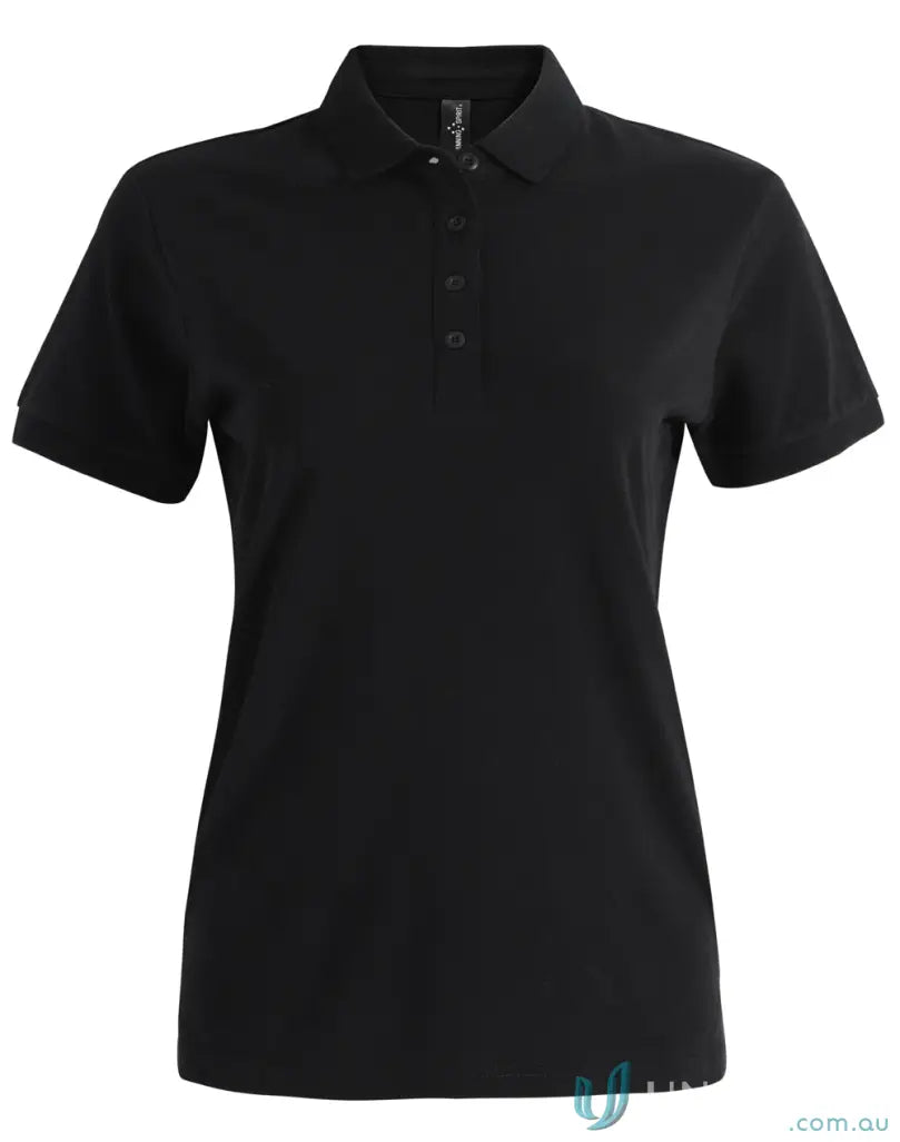 Black short-sleeved ladies ultrafine cotton pique polo shirt for a stylish look