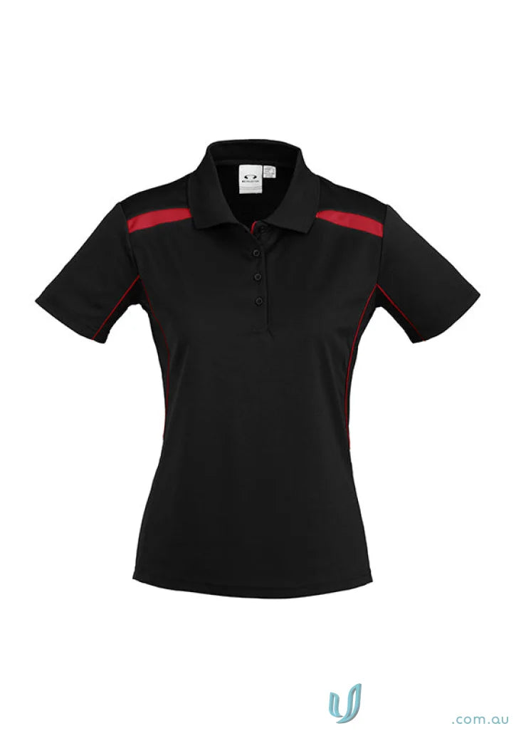 Black and red ladies united polo shirt made with sports interlock fabric from Biz Collection Ladies