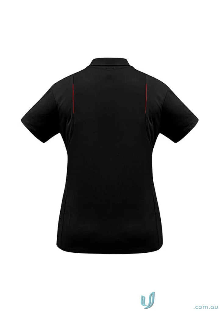 Ladies United Polo in black with red accents made from sports interlock fabric for stylish comfort