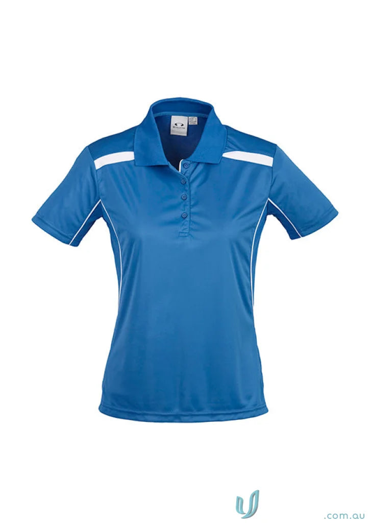 Blue and white ladies united polo shirt made with sports interlock fabric from Biz Collection Ladies