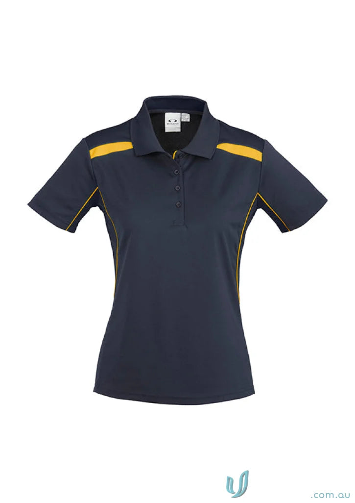 Navy and gold Ladies United Polo made with sports interlock fabric from Biz Collection Ladies