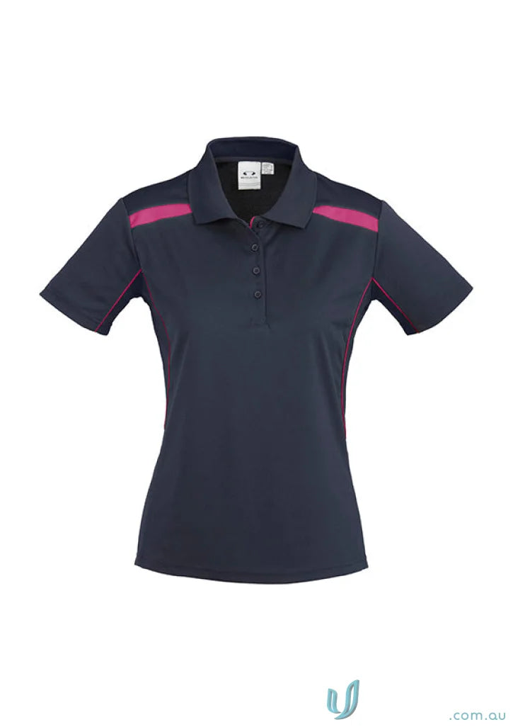 Ladies United Polo in navy and pink, made from sports interlock fabric for ladies