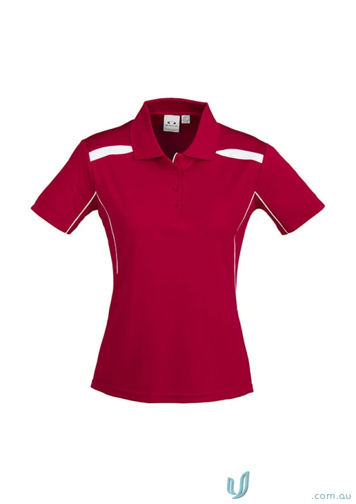 Ladies United Polo in red with white trim made from sports interlock fabric